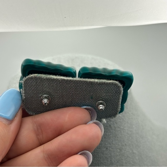 Vintage Large Statement Teal Blue Textured Puffy Square Stud Earrings Unique - Picture 3 of 8